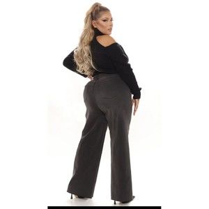 Fashion Nova Denim Going Midtown Stretch Wide Leg Jeans 15 Black NWT